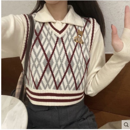 Baju Sweater Wanita Rompi Rajut Crop Top Knit Vest Korean Style