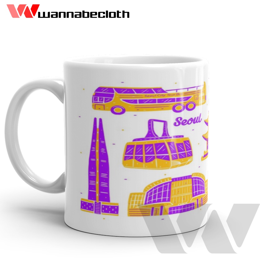 Mug Korea Gelas Korea Cetak Mug Custom Kado Gift Hadiah Souvenir Mug Seoul Mug Korea Art v7