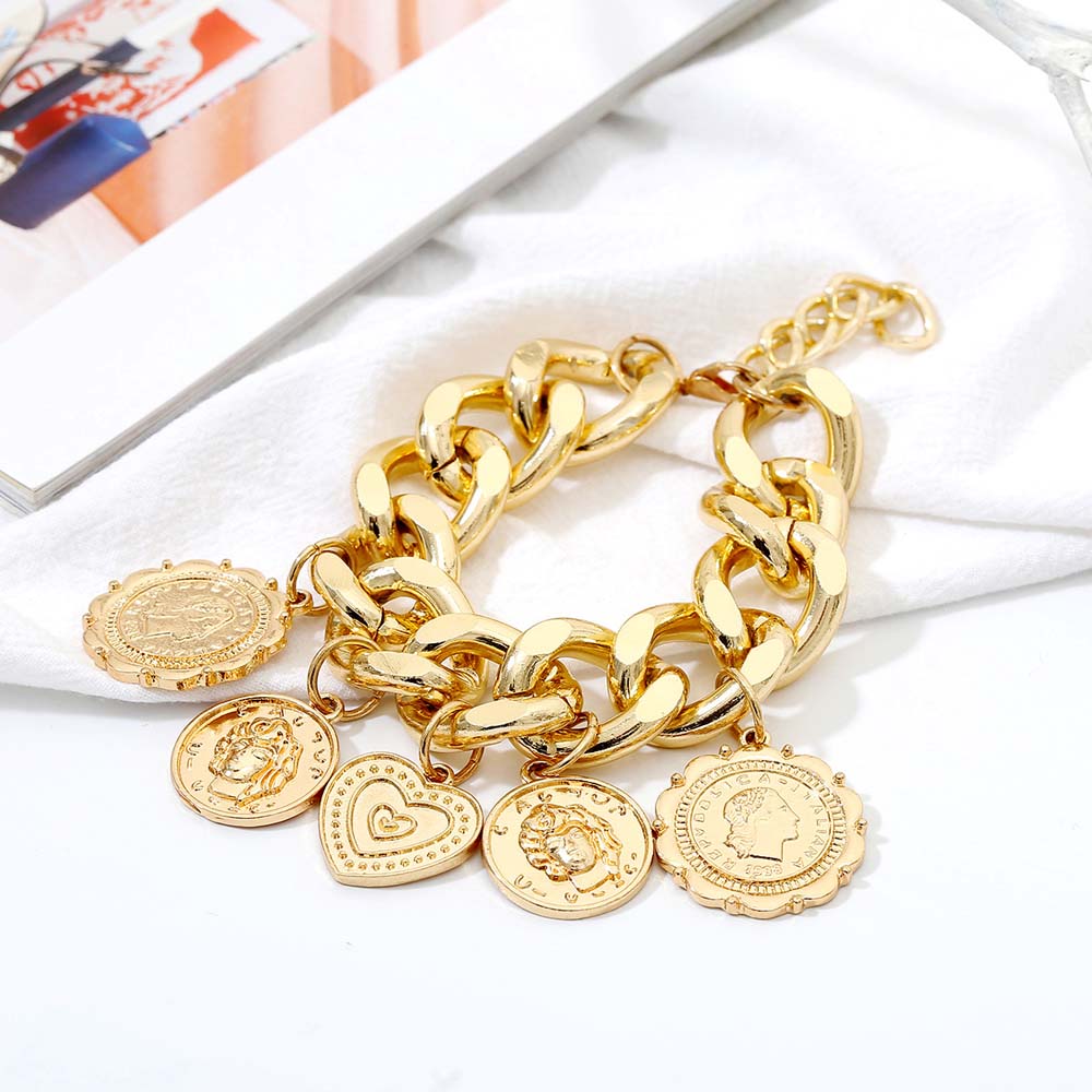 Mxbeauty Gelang Rantai Tebal Liontin Koin Geometris Warna-Warni Gaya Punk Untuk Aksesoris Perhiasan