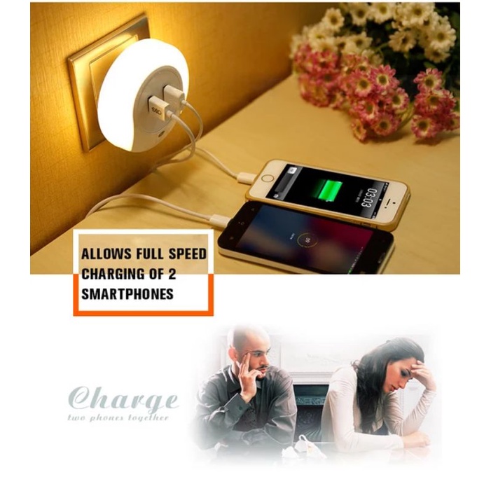 Charger【AROVER】Ori Dual Usb 3.1A Fast Charger + LAMPU / FREE Kabel Data - R010