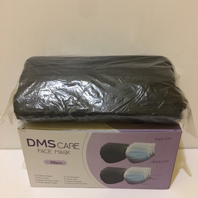 [PROMO MASKER SURABAYA] MASKER NON MEDIS EARLOOP HITAM 3PLY ISI 50