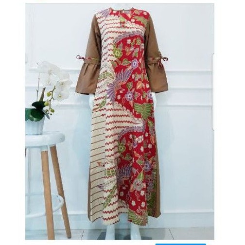 Gamis Katun Ima Mix Batik *merah/coksu By Edness Kayla