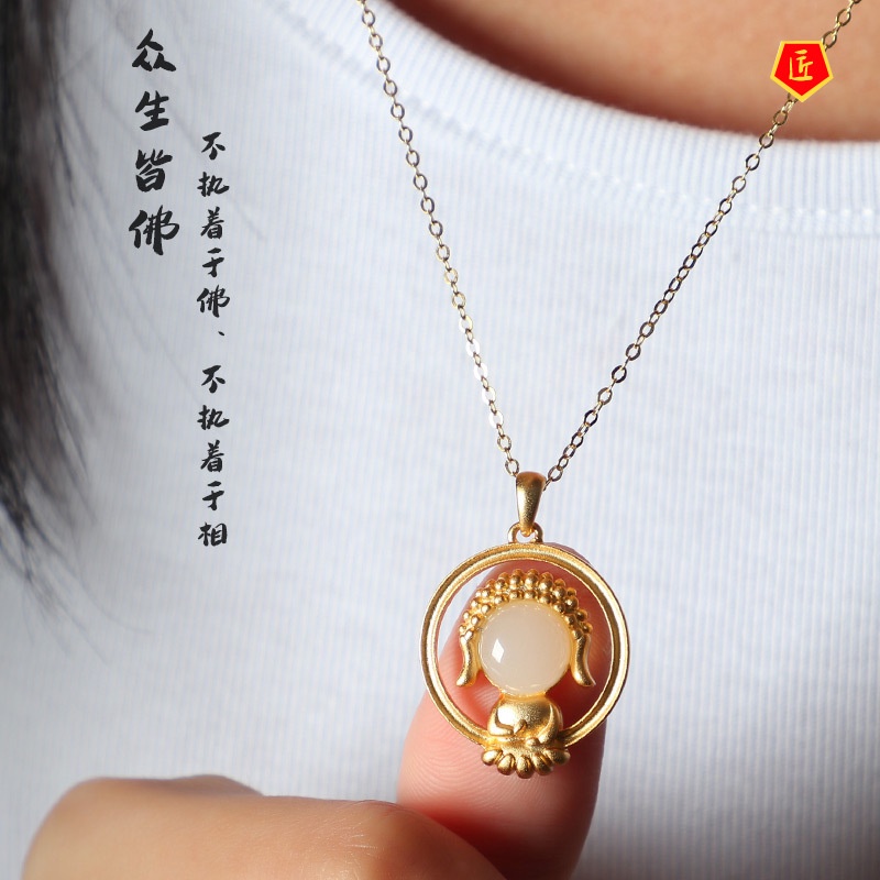 [Ready Stock]Hetian White Jade Buddha Pendant Female Ethnic Style Necklace