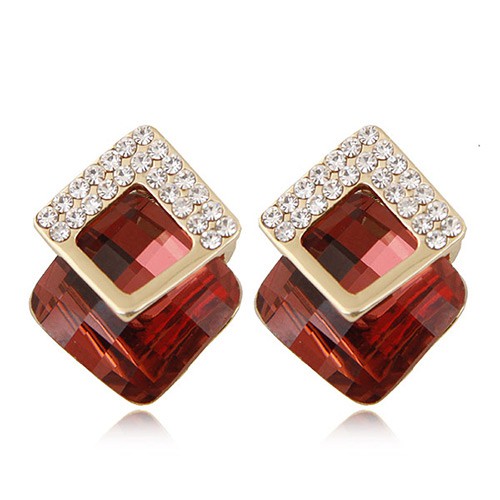 LRC Anting Color Diamond&amp;square Shape Gemstone Decorated Three-dimensional Earrings