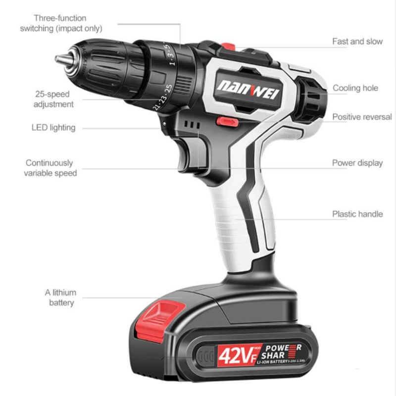 Mesin Bor Baja Ringan Multifungsi Bor Cordless Battery Rechargeable 48V 2aH