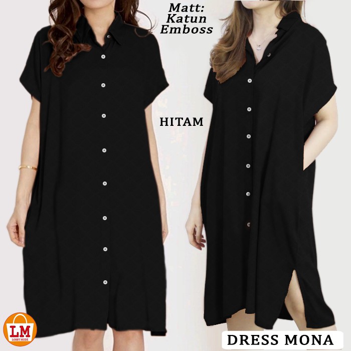 LMS 19941 Baju Dress Wanita DRESS MONA Motif Polos Katun Emboss TERMURAH TERLARIS TERBARU