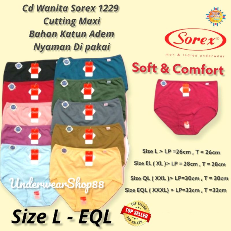 [GROSIR]Celana Dalam Wanita Sorex Katun Premium/Cd Sorex 1229 Katun Cutting Maxi/Cd Sorex Bahan Katun Adem/Nyaman di Pakai/Size L-EQL