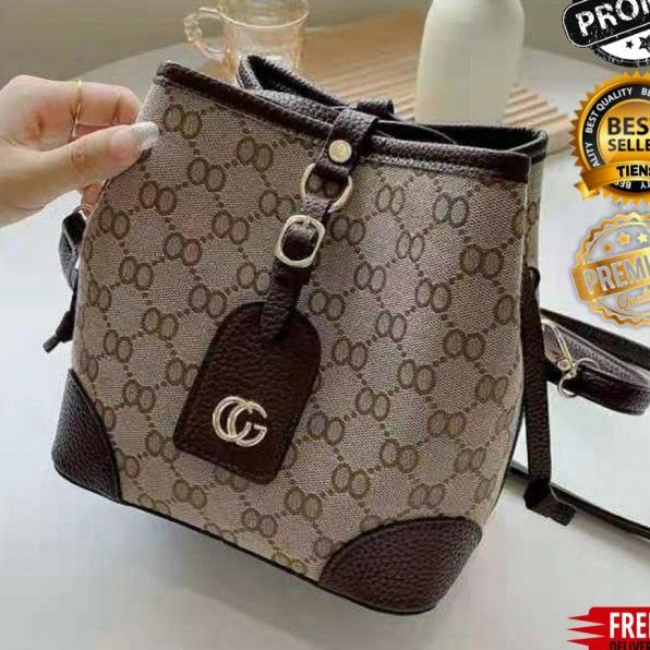 TAS SELEMPANG SERUT WANITA BUCKET GUCCI KANVAS IMPORT KOREA TERBARU