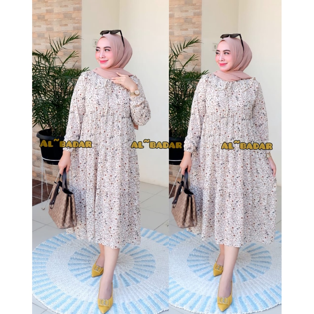 [ BISA COD ] MIDI DRESS MOTIF BUNGA MIX KERAH KOREA FRIEANDLY BUSUI, MIDIDRESS CERUTY BABYDOLL MOTIF MODEL TERBARU,MIDIDRESS BUSUI