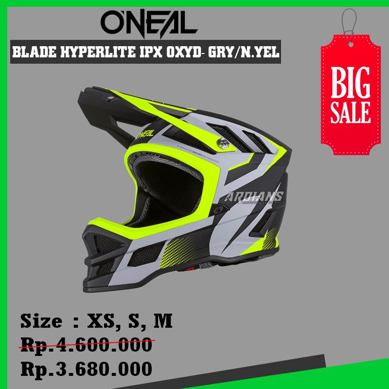 SALE - ONEAL  BLADE HYPERLITE IPX OXYD - GREY NEON YELLOW - HELM SEPEDA MTB DOWNHILL