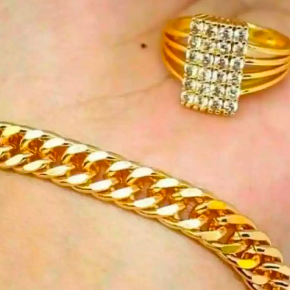 Perhiasan Fashion Wanita Gelang Rantai Cantik Free Cincin Permata Motif Persegi