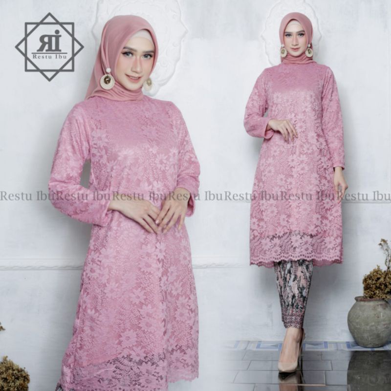 IndahKebaya • SETELAN PAKAIAN DRESS TUNIK BROKAT JUMBO / KEBAYA KURUNG ROK PLISKET BATIK / KEBAYA TUNIK KONDANGAN KEKINIAN / KEBAYA MODERN MUSLIMAH / TUNIK KURUNG JUMBO HITAM HIJAU BOTOL PUTIH MAROON SILVER NAVY DUSTY MOCCA WARDAH