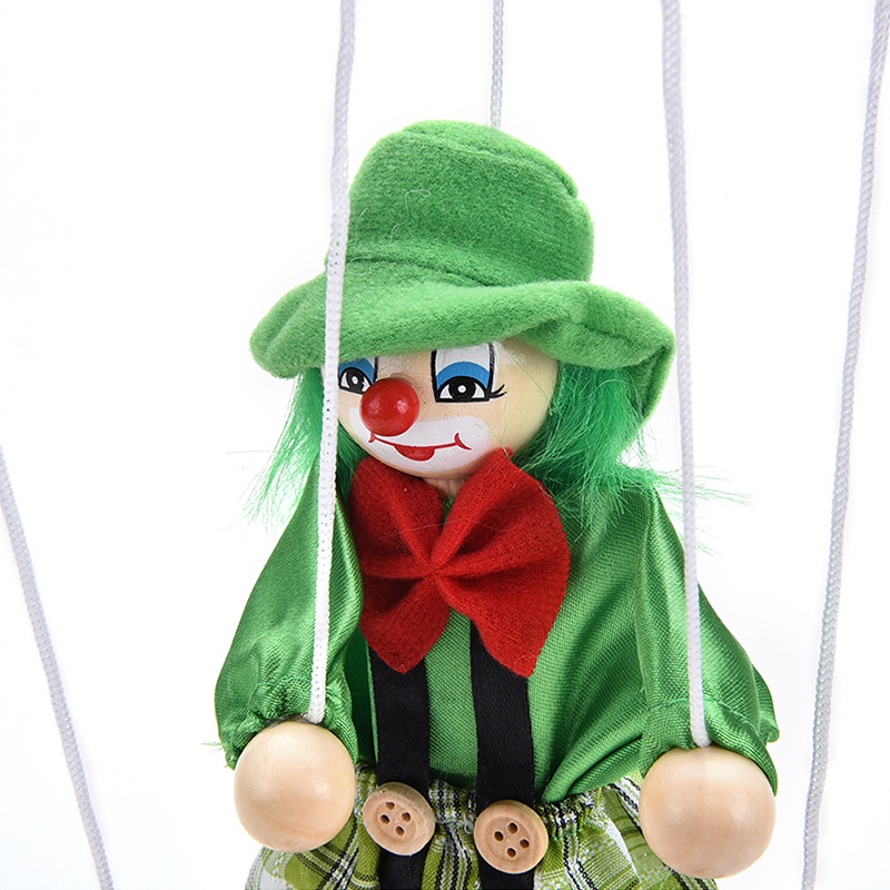 1pc Boneka Badut Marionette Bahan Kayu Dengan Tali Penarik