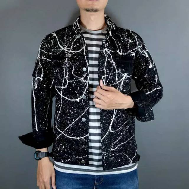 JAKET JEANS PRIA MOTIF KEREN - Hitam, M