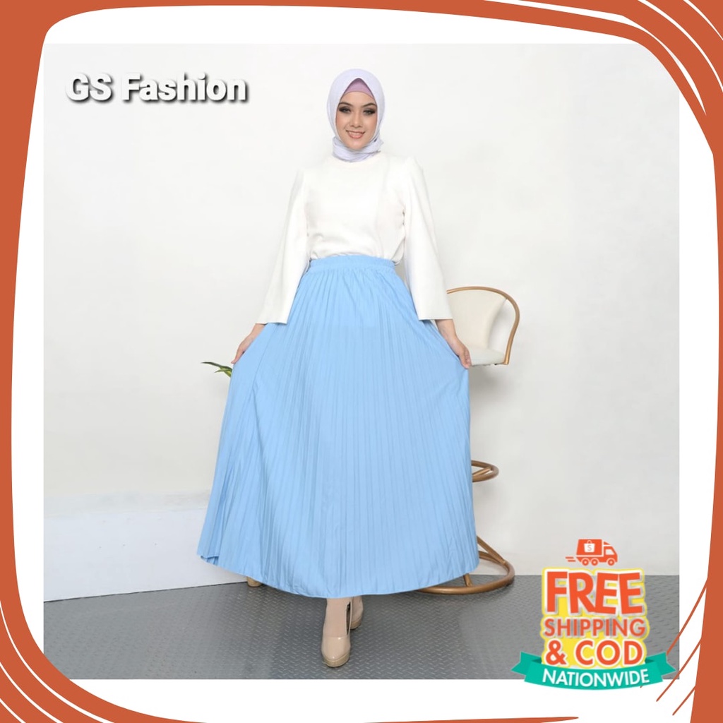 Plisket Jins Dnim MEkar biru merah hitam kuning hijau putih abu /  GS-Rok Plisket PREMIUM 256B/ Rok 
