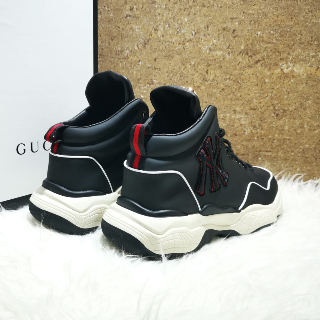 sepatu gucci boots pria mirror sneaker high end full kulit asli cowok hitam