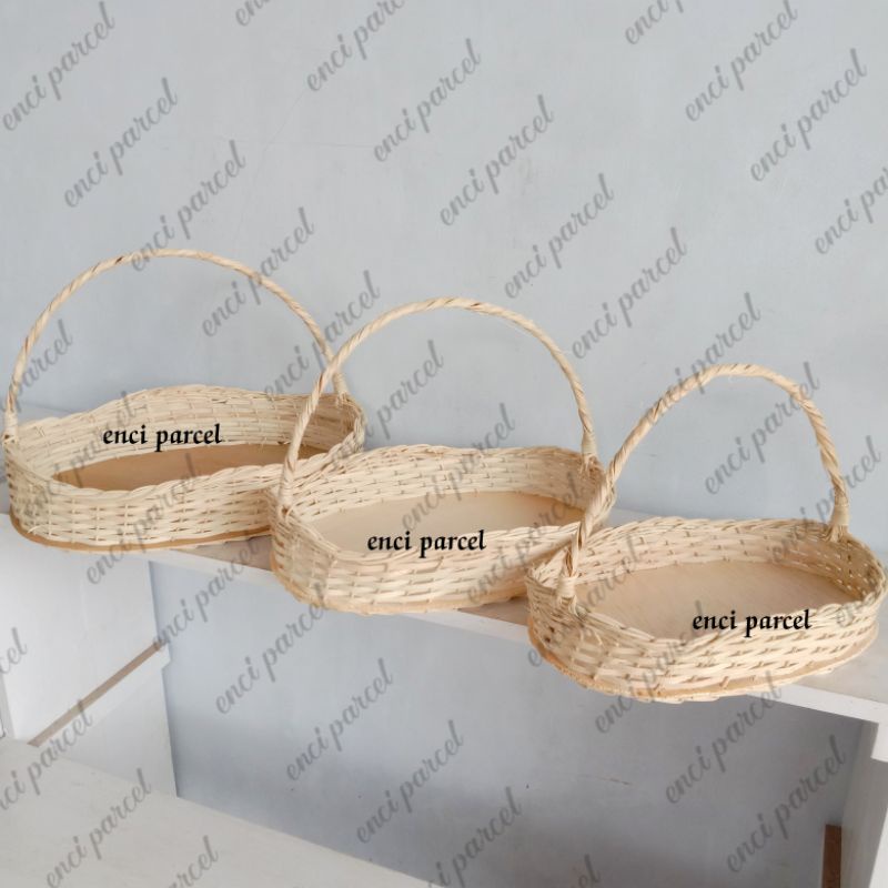 Keranjang Rotan oval 1set 3pcs parcel hantaran seserahan jinjing lamaran pernikahan rustic bungkus kain tile dan bunga