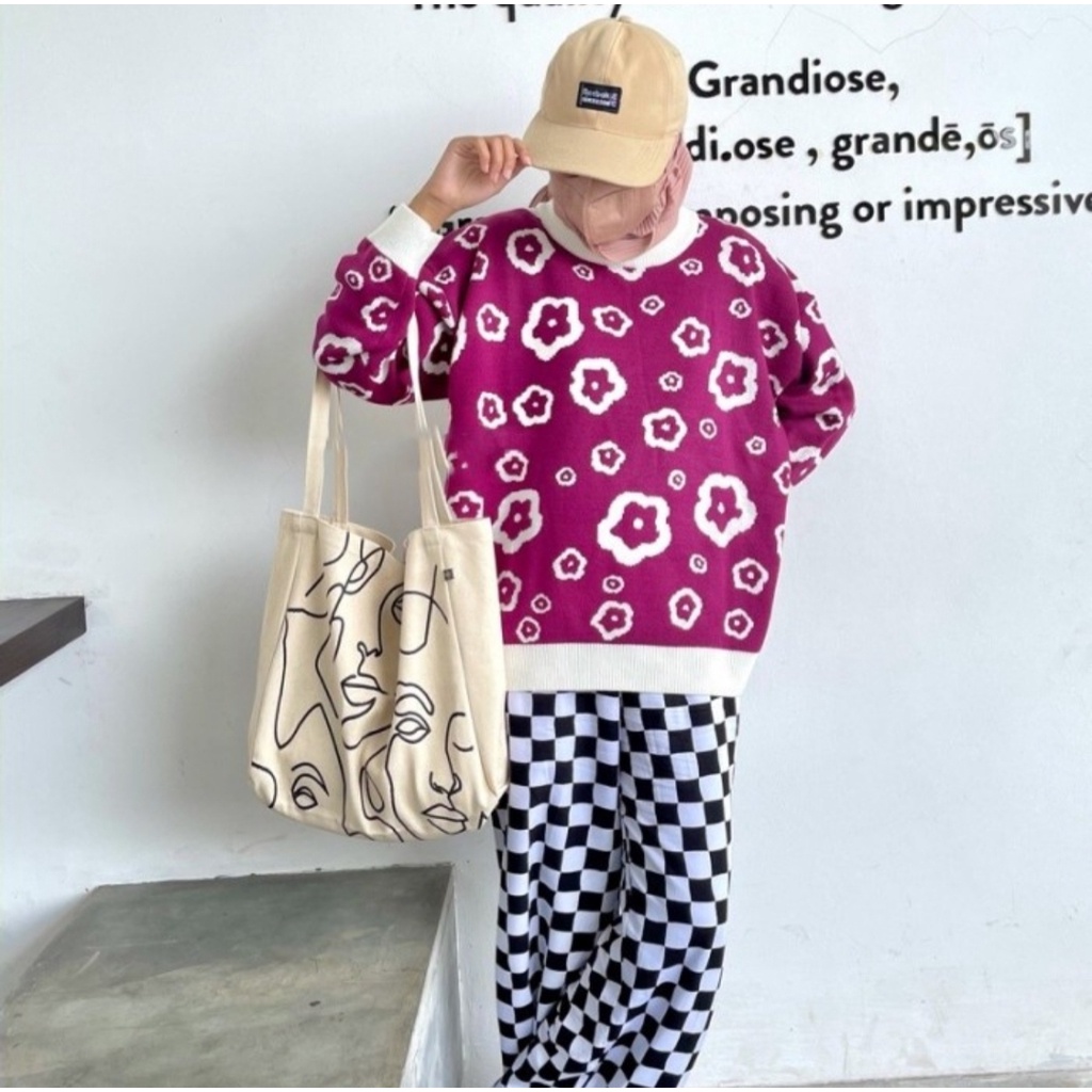 ZAHRA Atasan Bahan Rajut Premium Wanita FLOWERS SWEET | Sweater Rajut Premium Wanita