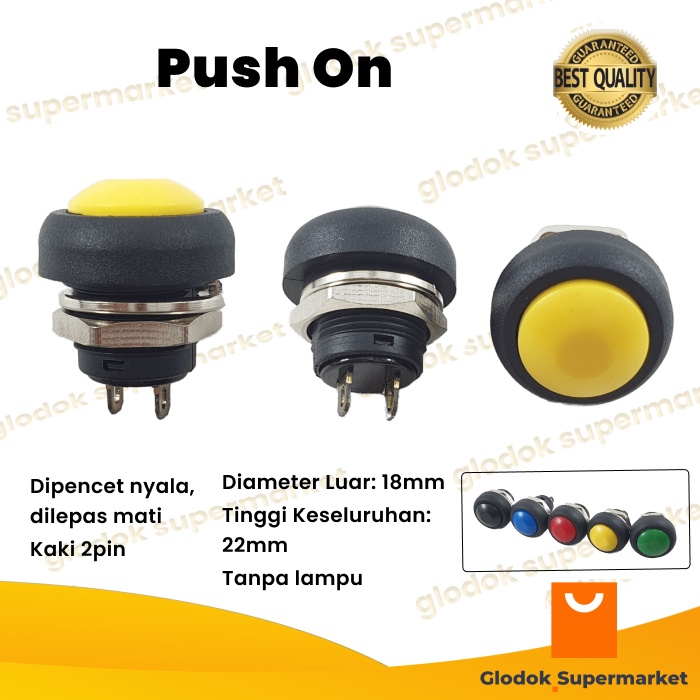 Switch Push On Bulat Plastik 2 Pin Saklar 2pin Tombol 2 Kaki