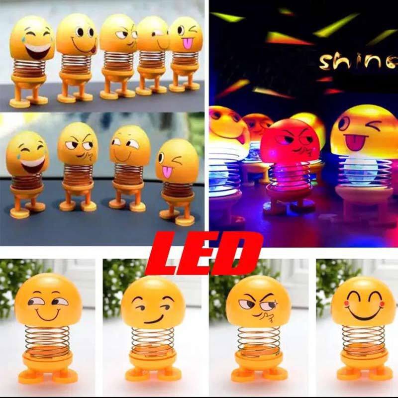 Emoticon smile LED pajangan  Boneka Kepala Emoji Goyang PER Lampu LED Miniatur Aksesoris Dashboard