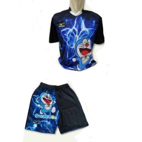 kaos voli printing baju bola motif doraemon 