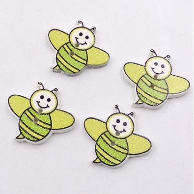 Kancing Kayu Dua Lubang - Smiling Bee Style (10pcs)