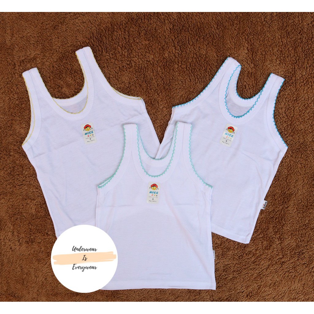 3 Pcs Kaos Dalam Nice Kids - Pakaian Dalam Singlet Anak Laki laki / Perempuan - Putih