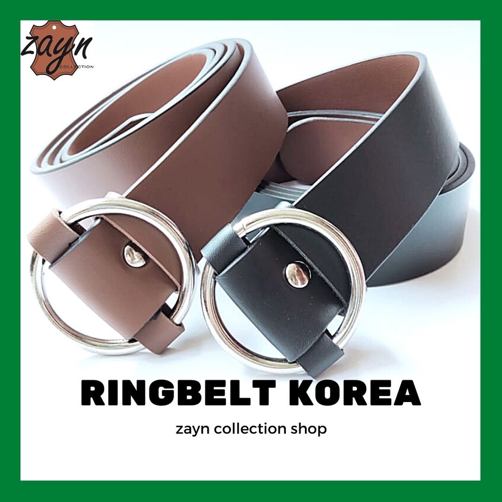 Ikat Pinggang Wanita Ring Belt Aksesoris Fashion Korea Geper Cewek Ring Bulat Kepala Besi Stainless