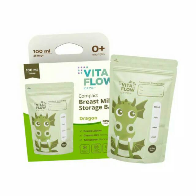 VitaFlow Kantong ASI 100 Ml-Double Zipper Anti Bocor  Karakter Animal