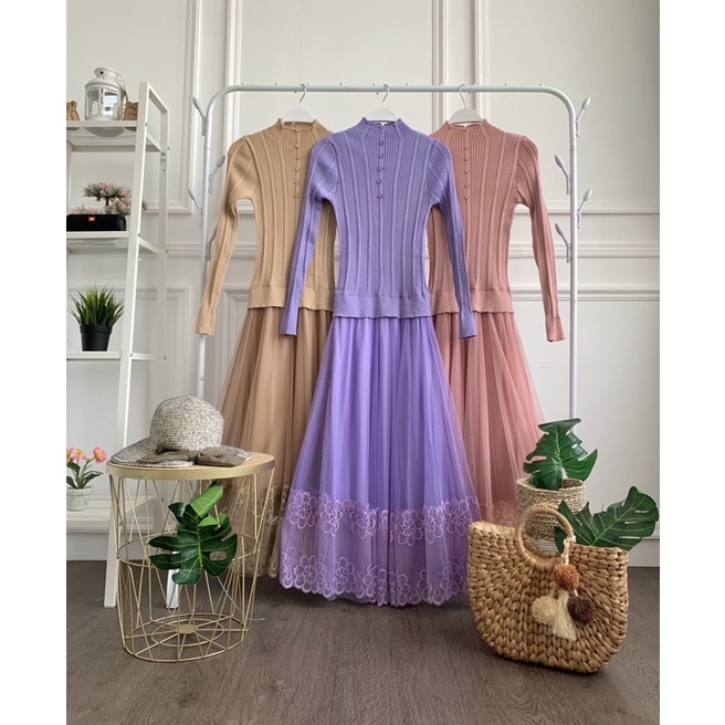 FW D395 LONG DRESS RAJUT TUTU IMPORT PREMIUM