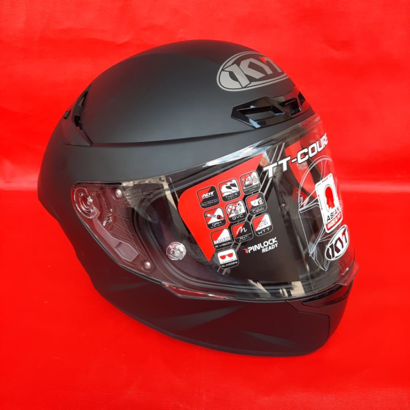 Helm KYT TT COURSE Hitam Doff Solid Black Matt Polos Original Visor Flat Clear Bening Ready Top Pinlock