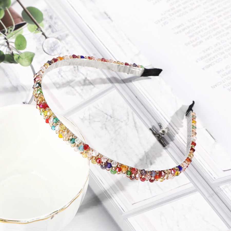 Korean Colorful Beads Alloy Headband Crystal Thin Hair Band For Girls Hair Accessories