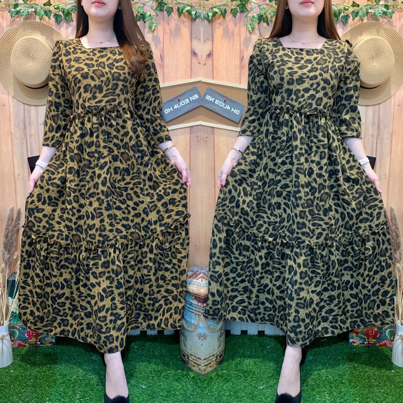 Ghaudens - Long Dress Leopard Ruffle 3011