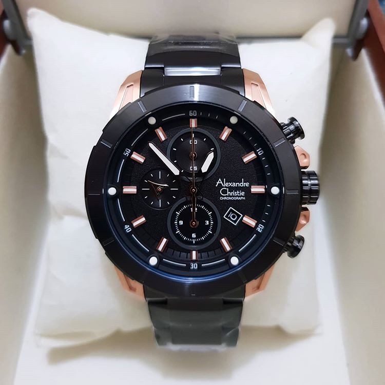 Alexandre Christie AC6522 Original Jam Tangan Pria Black Rose Gold