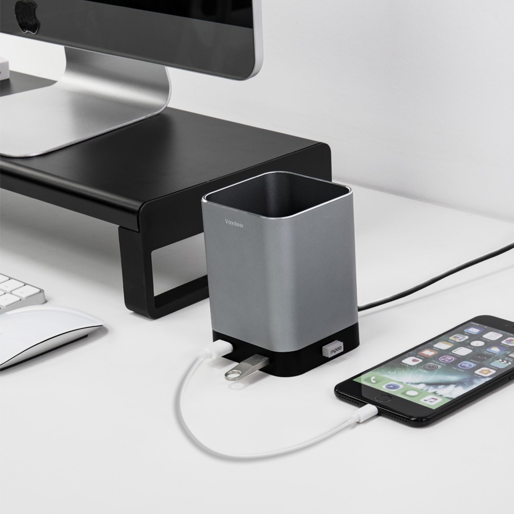 Triple W Desk Holder USB Charging Alumunium Tempat Pulpen Organizer