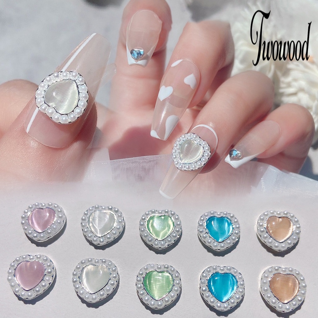 3 Pcs Ornamen Berlian Imitasi Mutiara Hati 3D Warna-Warni Bahan Alloy Untuk Dekorasi Nail Art Salon