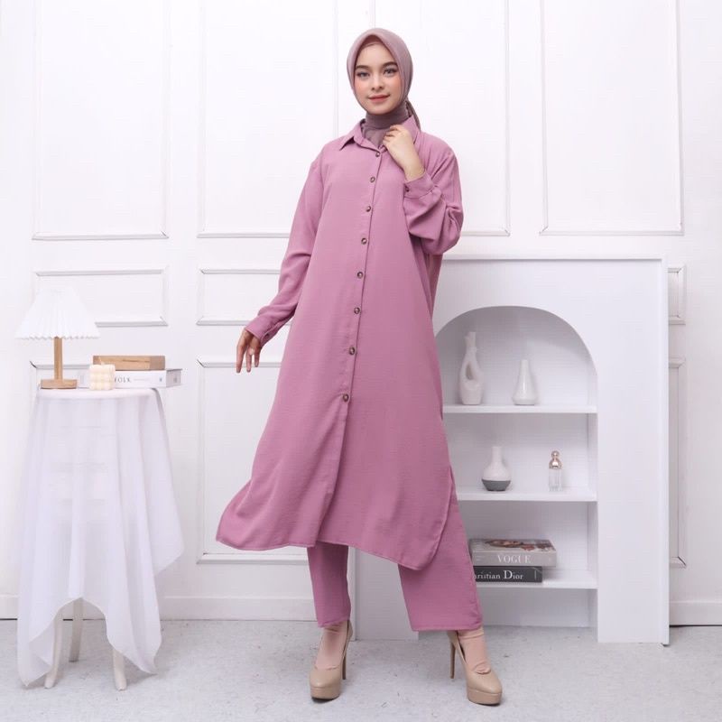 SETCEL TUNIK LAURA STELAN CELANA LONG TUNIK BUSUI RAYON CRINCLE