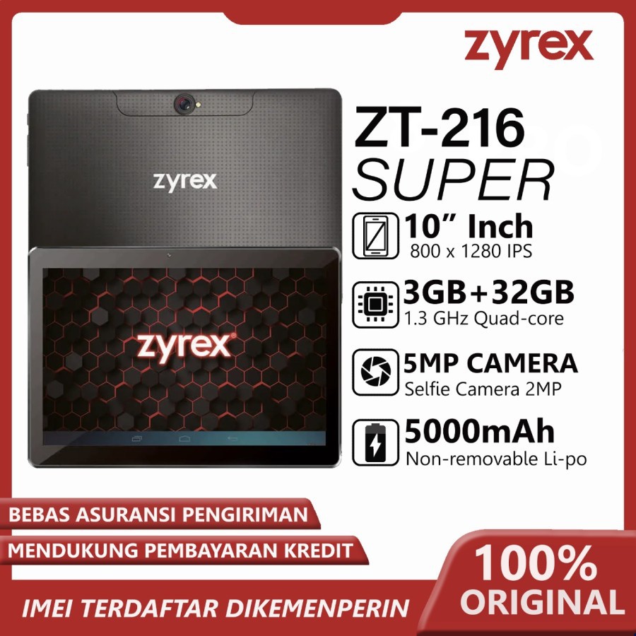 TAB ZYREX 10" ZT-216 SUPER 3/32GB GARANSI RESMI