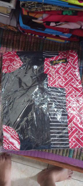 Tunik Nadine Batik Kombinasi Merah Midi Cantik Kekinian