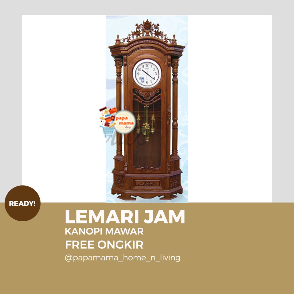 Jam Antik Jepara - Lemari Jam Kayu Jati ukiran Kanopi Mawar - Lemari Hias Jam - Medan