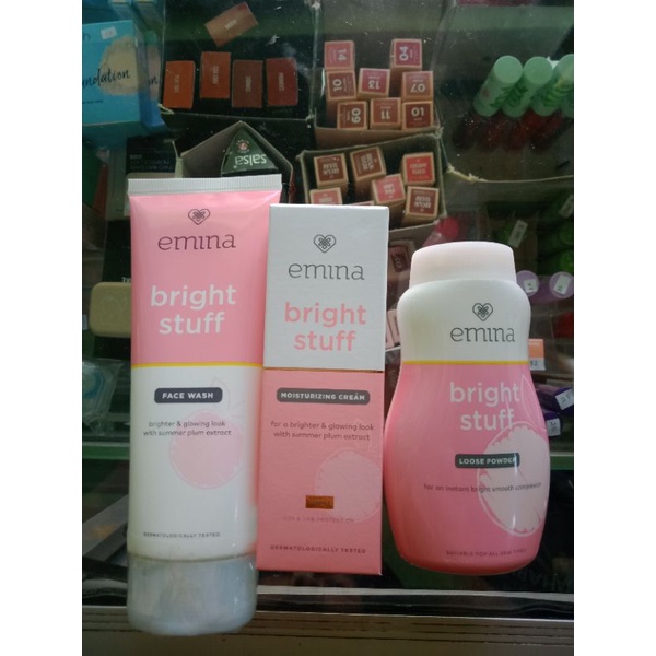 

emina face wash 100ml, moisturizer,bedak