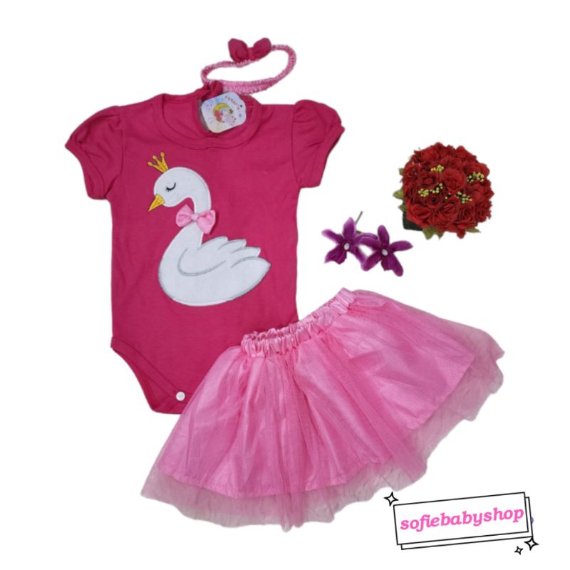 Baju bayi perempuan jumper rok tutu+ bandana