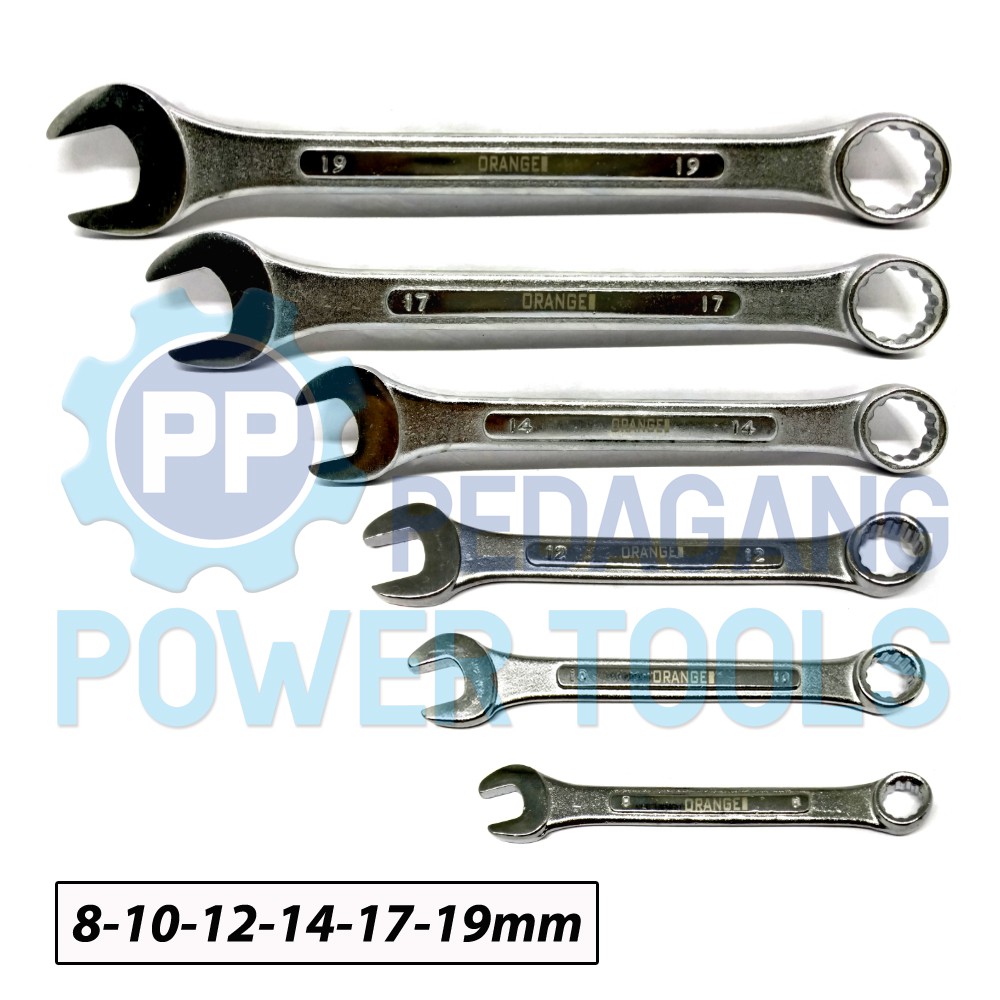 PAKET 6 SET ORANGE KUNCI RING PAS 8 10 12 14 17 19 MM RINGPAS WRENCH