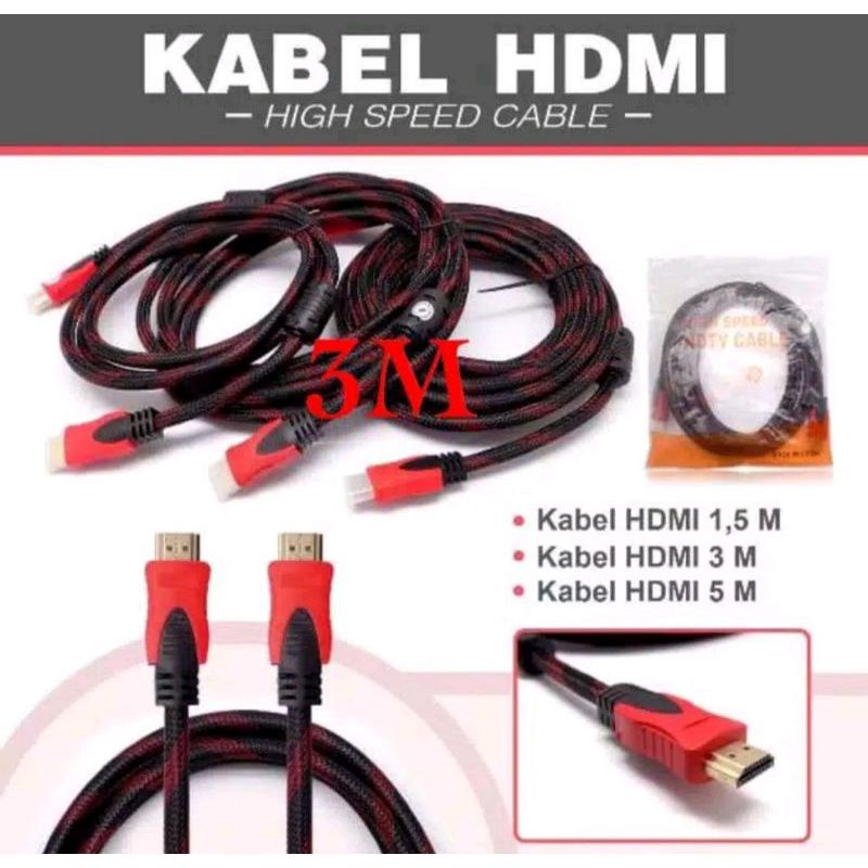 #KABEL HDMI 3M SERAT JARING HDMI TO HDMI 3 m 1080P V1.4 3D HQ