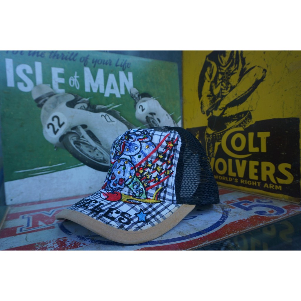 Trucker Hat Topi Ed Hardy Unisex One Size White Plaid