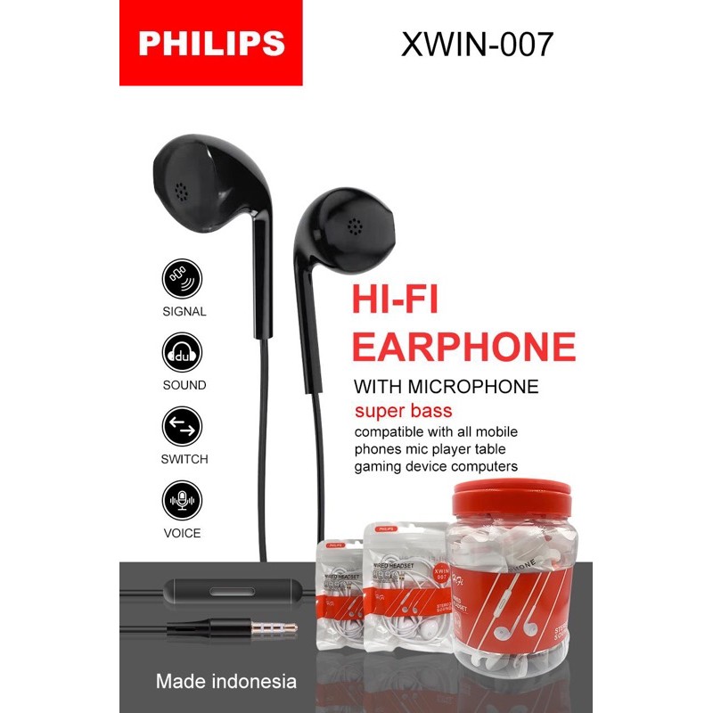 EARPHONES HANDSFREE HEADSET PHILIPS XWIN 007 ORIGINAL