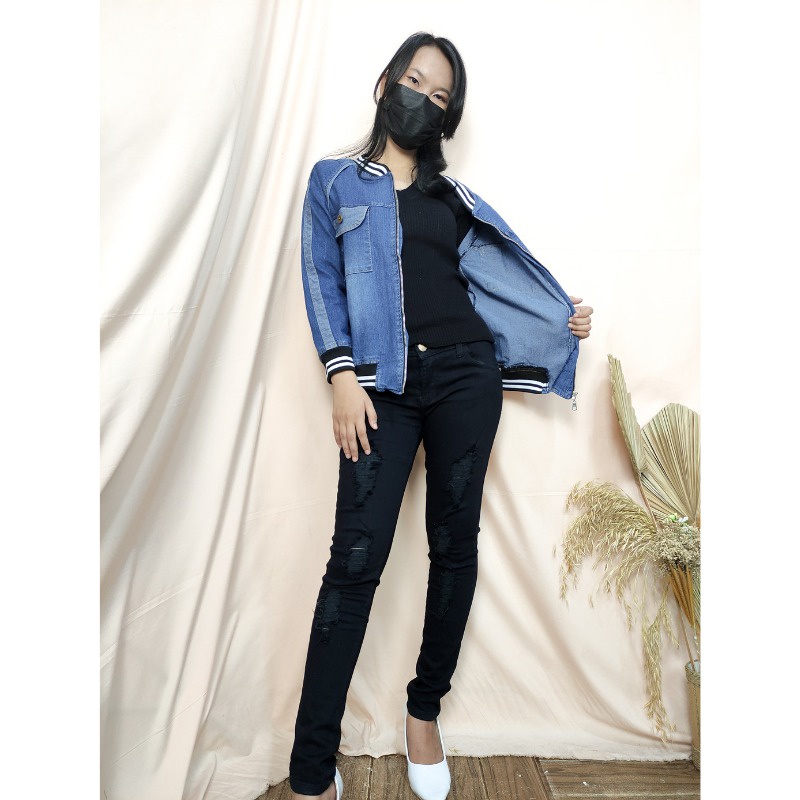 SB Collection Atasan Fatima Jaket Casual Jeans Wanita All Size Tersedia Biru Tua Muda