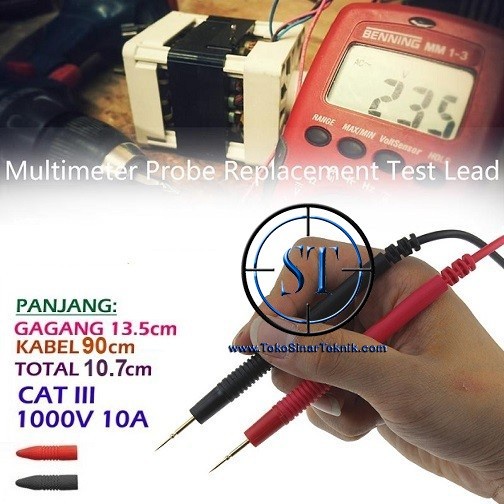 Kabel Multitester Ujung Jarum Runcing 1000V 10A CAT III HQ Test Lead Probes Avometer Multimeter Tester