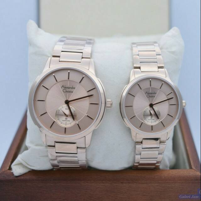 Jam Tangan Couple Alexandre Christie Original AC 8546 Gold Soft