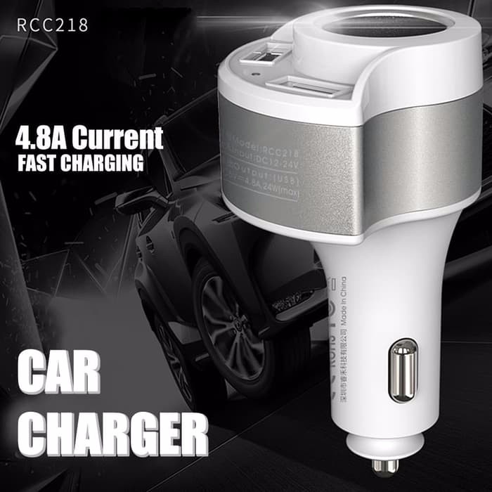 Remax Journey Car Charger 2 USB Port 4.8A + Cigarette Lighter RCC-218